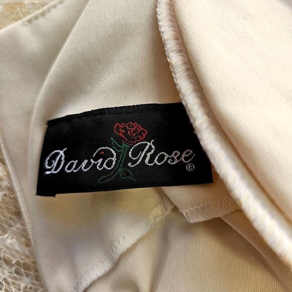 80s David Rose Flapper Party Dress Cream Lace Long Sleeve Shoulder Pads Womens 8 - Picture 8 of 11